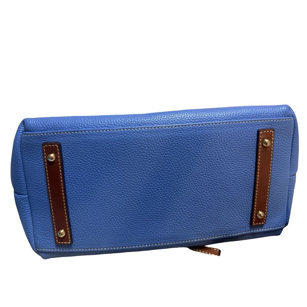 Dooney & Bourke Audrey Large Satchel Blue Pebble Leather Brown Trim Shoulder Bag - Picture 7 of 10